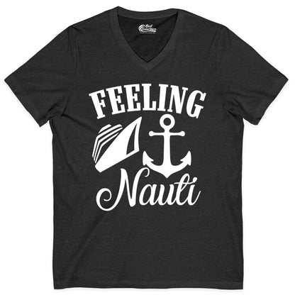 Feeling Nauti Shirt - Funny Cruise Ship Shirt for Vacationers (V-Neck) in Dark Grey Heather - Feeling Nauti Shirt - Funny Cruise Ship Anchor Nautical Tee Design