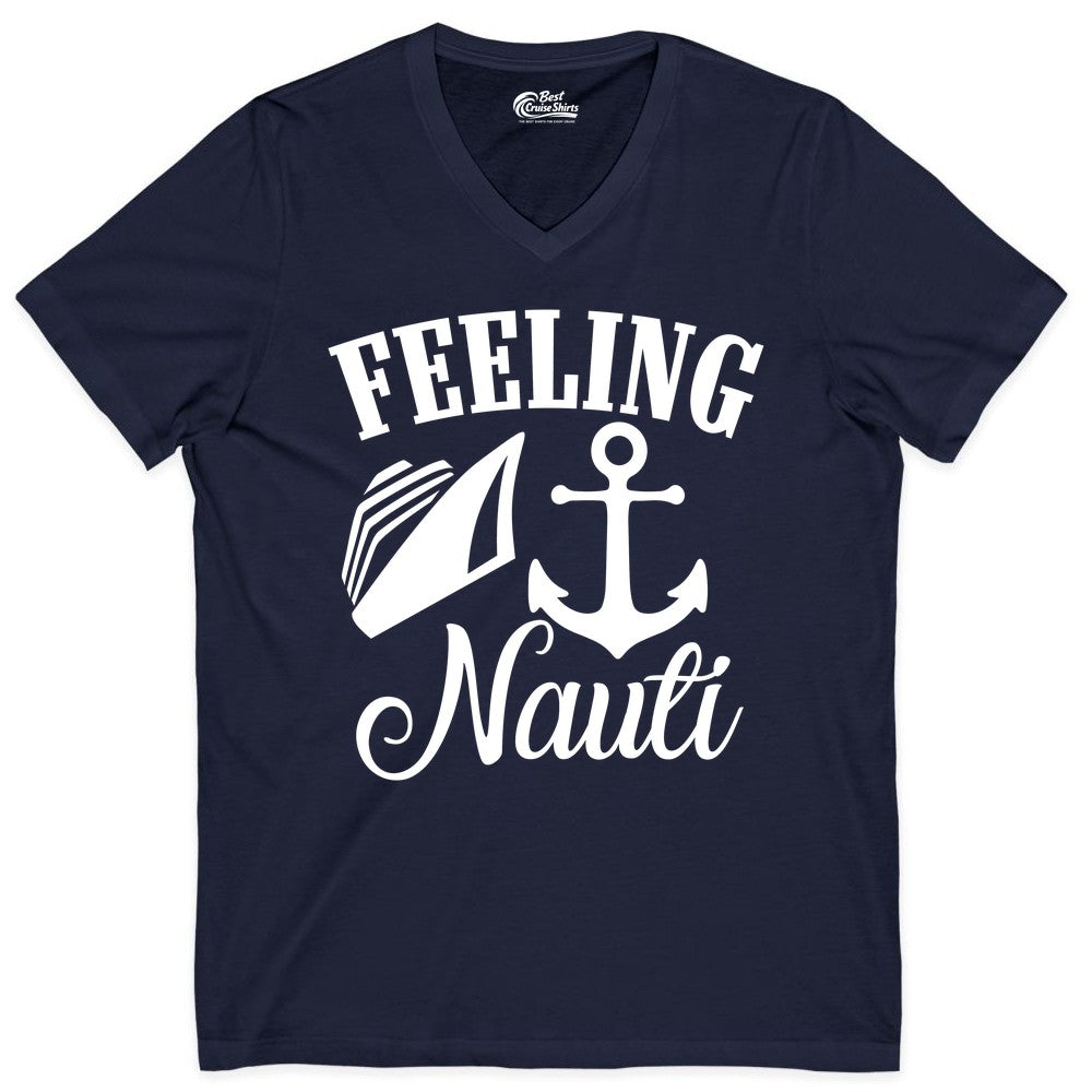 Feeling Nauti Shirt - Funny Cruise Ship Shirt for Vacationers (V-Neck) in Navy - Feeling Nauti Shirt - Funny Cruise Ship Anchor Nautical Tee Design