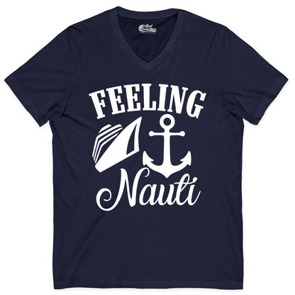 Feeling Nauti Shirt - Funny Cruise Ship Shirt for Vacationers (V-Neck) in Navy - Feeling Nauti Shirt - Funny Cruise Ship Anchor Nautical Tee Design
