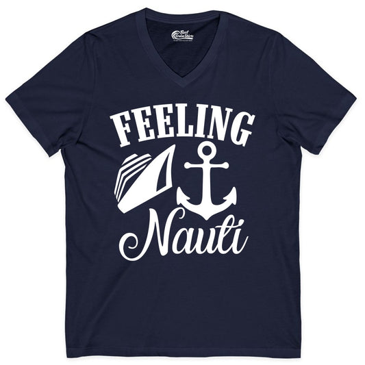 Feeling Nauti Shirt - Funny Cruise Ship Shirt for Vacationers (V-Neck) in Navy - Feeling Nauti Shirt - Funny Cruise Ship Anchor Nautical Tee Design