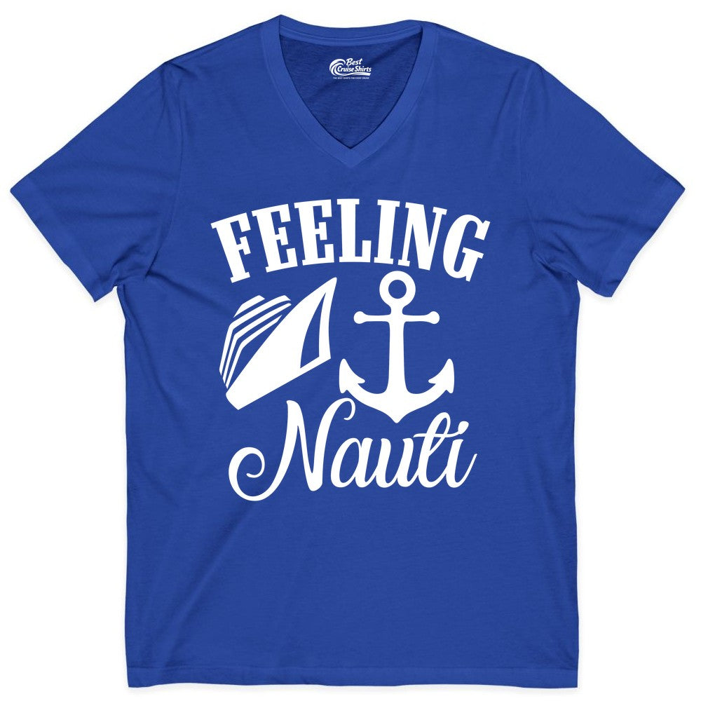 Feeling Nauti Shirt - Funny Cruise Ship Shirt for Vacationers (V-Neck) in True Royal - Feeling Nauti Shirt - Funny Cruise Ship Anchor Nautical Tee Design