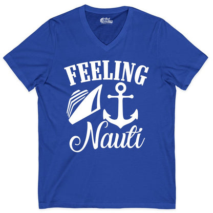 Feeling Nauti Shirt - Funny Cruise Ship Shirt for Vacationers (V-Neck) in True Royal - Feeling Nauti Shirt - Funny Cruise Ship Anchor Nautical Tee Design