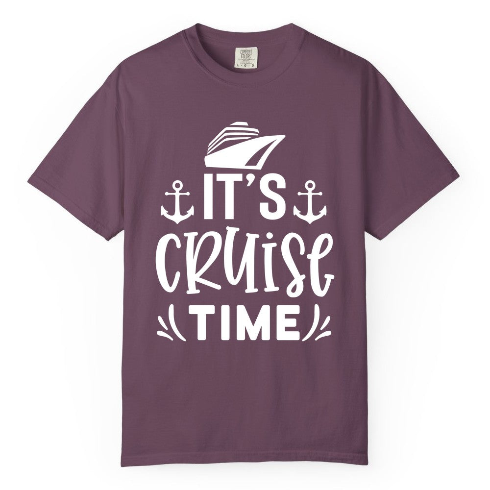 Its Cruise Time Shirt - Cruise Apparel Nautical Shirt Gift (Comfort Color) in Berry - It’s Cruise Time Nautical Shirt With Anchors and Cruise Ship Graphic