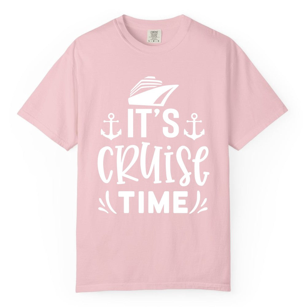 Its Cruise Time Shirt - Cruise Apparel Nautical Shirt Gift (Comfort Color) in Blossom - It’s Cruise Time Nautical Shirt With Anchors and Cruise Ship Graphic