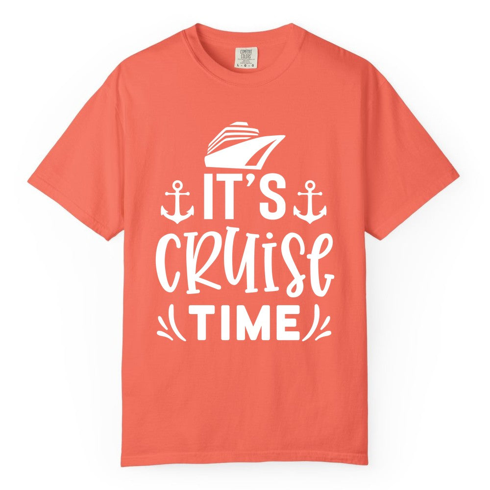 Its Cruise Time Shirt - Cruise Apparel Nautical Shirt Gift (Comfort Color) in Bright Salmon - It’s Cruise Time Nautical Shirt With Anchors and Cruise Ship Graphic