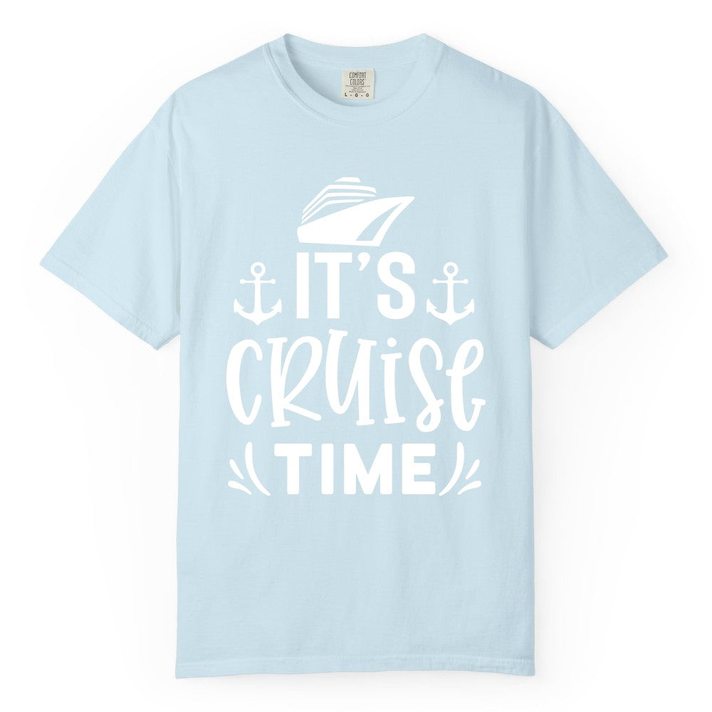 Its Cruise Time Shirt - Cruise Apparel Nautical Shirt Gift (Comfort Color) in Chambray - It’s Cruise Time Nautical Shirt With Anchors and Cruise Ship Graphic