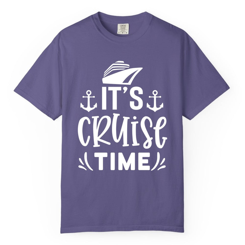 Its Cruise Time Shirt - Cruise Apparel Nautical Shirt Gift (Comfort Color) in Grape - It’s Cruise Time Nautical Shirt With Anchors and Cruise Ship Graphic