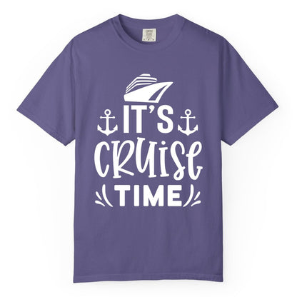 Its Cruise Time Shirt - Cruise Apparel Nautical Shirt Gift (Comfort Color) in Grape - It’s Cruise Time Nautical Shirt With Anchors and Cruise Ship Graphic