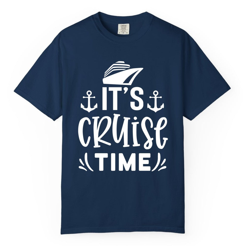 Its Cruise Time Shirt - Cruise Apparel Nautical Shirt Gift (Comfort Color) in Navy - It’s Cruise Time Nautical Shirt With Anchors and Cruise Ship Graphic