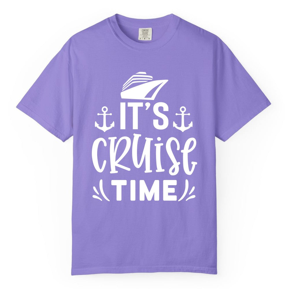Its Cruise Time Shirt - Cruise Apparel Nautical Shirt Gift (Comfort Color) in Violet - It’s Cruise Time Nautical Shirt With Anchors and Cruise Ship Graphic
