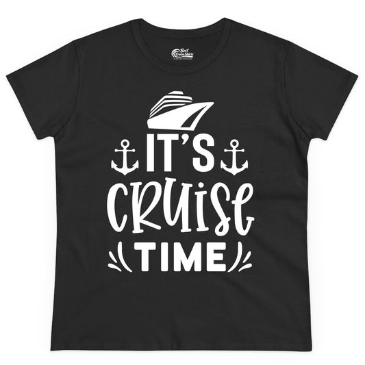 Its Cruise Time Shirt - Cruise Apparel Nautical Shirt Gift (Ladies Tee) in Black - It’s Cruise Time Nautical Shirt With Anchors and Cruise Ship Graphic