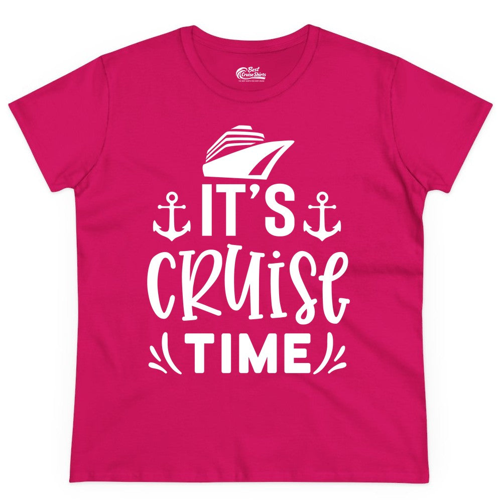 Its Cruise Time Shirt - Cruise Apparel Nautical Shirt Gift (Ladies Tee) in Heliconia - It’s Cruise Time Nautical Shirt With Anchors and Cruise Ship Graphic
