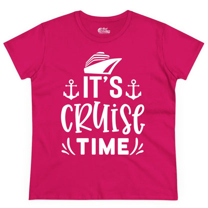 Its Cruise Time Shirt - Cruise Apparel Nautical Shirt Gift (Ladies Tee) in Heliconia - It’s Cruise Time Nautical Shirt With Anchors and Cruise Ship Graphic