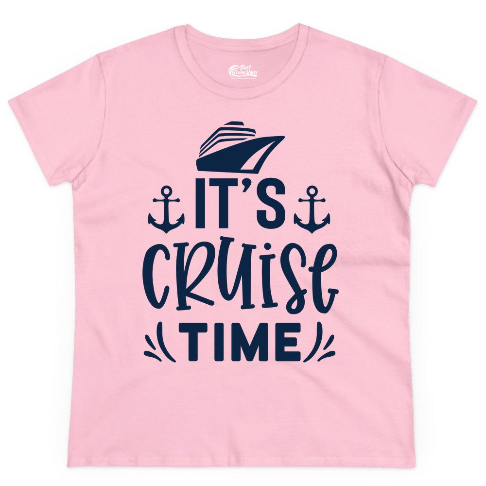 Its Cruise Time Shirt - Cruise Apparel Nautical Shirt Gift (Ladies Tee) in Light Pink - It’s Cruise Time Nautical Shirt With Anchors and Cruise Ship Graphic