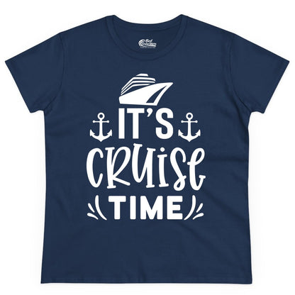 Its Cruise Time Shirt - Cruise Apparel Nautical Shirt Gift (Ladies Tee) in Navy - It’s Cruise Time Nautical Shirt With Anchors and Cruise Ship Graphic