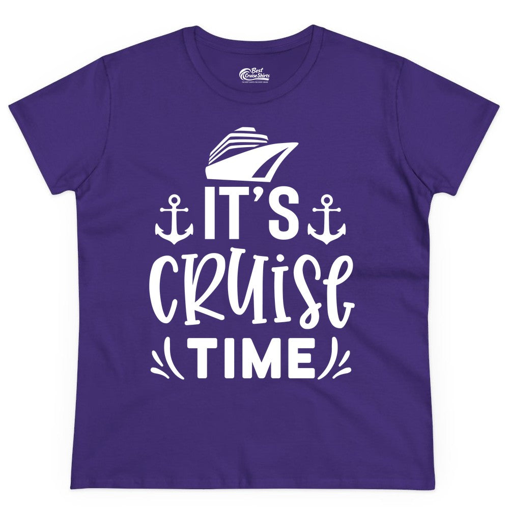 Its Cruise Time Shirt - Cruise Apparel Nautical Shirt Gift (Ladies Tee) in Purple - It’s Cruise Time Nautical Shirt With Anchors and Cruise Ship Graphic