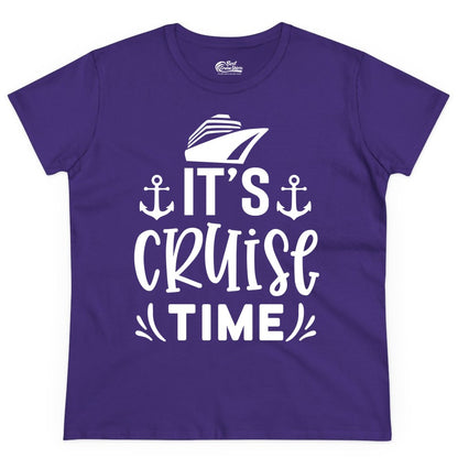 Its Cruise Time Shirt - Cruise Apparel Nautical Shirt Gift (Ladies Tee) in Purple - It’s Cruise Time Nautical Shirt With Anchors and Cruise Ship Graphic
