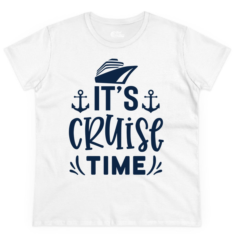 Its Cruise Time Shirt - Cruise Apparel Nautical Shirt Gift (Ladies Tee) in White - It’s Cruise Time Nautical Shirt With Anchors and Cruise Ship Graphic