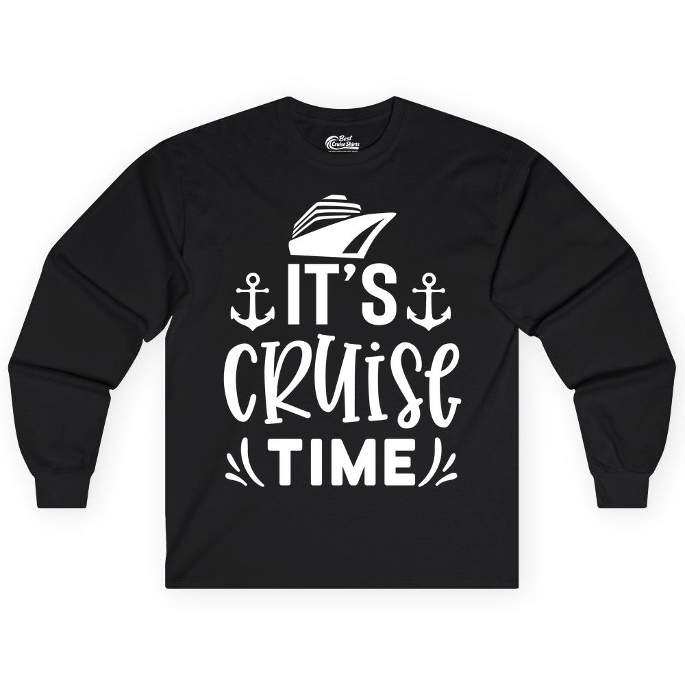 Its Cruise Time Shirt - Cruise Apparel Nautical Shirt Gift (Long Sleeve) in Black - It’s Cruise Time Nautical Shirt With Anchors and Cruise Ship Graphic