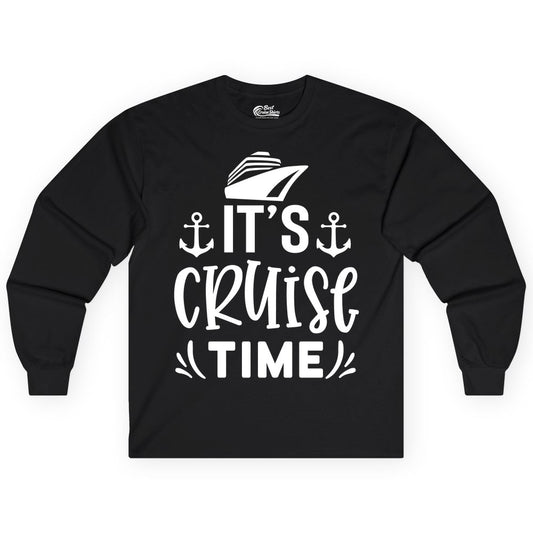 Its Cruise Time Shirt - Cruise Apparel Nautical Shirt Gift (Long Sleeve) in Black - It’s Cruise Time Nautical Shirt With Anchors and Cruise Ship Graphic