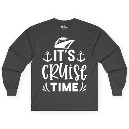 Its Cruise Time Shirt - Cruise Apparel Nautical Shirt Gift (Long Sleeve) in Dark Heather - It’s Cruise Time Nautical Shirt With Anchors and Cruise Ship Graphic
