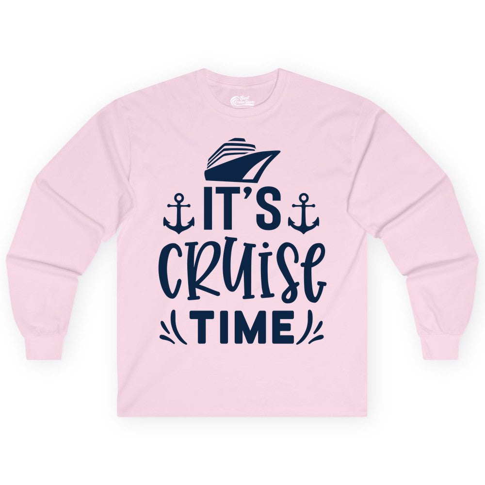 Its Cruise Time Shirt - Cruise Apparel Nautical Shirt Gift (Long Sleeve) in Light Pink - It’s Cruise Time Nautical Shirt With Anchors and Cruise Ship Graphic