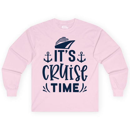 Its Cruise Time Shirt - Cruise Apparel Nautical Shirt Gift (Long Sleeve) in Light Pink - It’s Cruise Time Nautical Shirt With Anchors and Cruise Ship Graphic