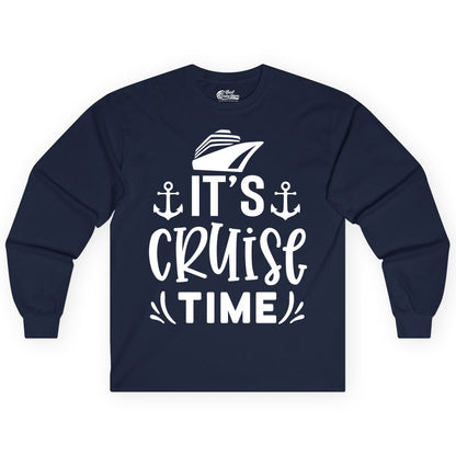 Its Cruise Time Shirt - Cruise Apparel Nautical Shirt Gift (Long Sleeve) in Navy - It’s Cruise Time Nautical Shirt With Anchors and Cruise Ship Graphic