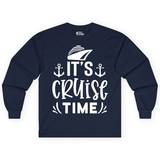 Its Cruise Time Shirt - Cruise Apparel Nautical Shirt Gift (Long Sleeve) in Navy - It’s Cruise Time Nautical Shirt With Anchors and Cruise Ship Graphic