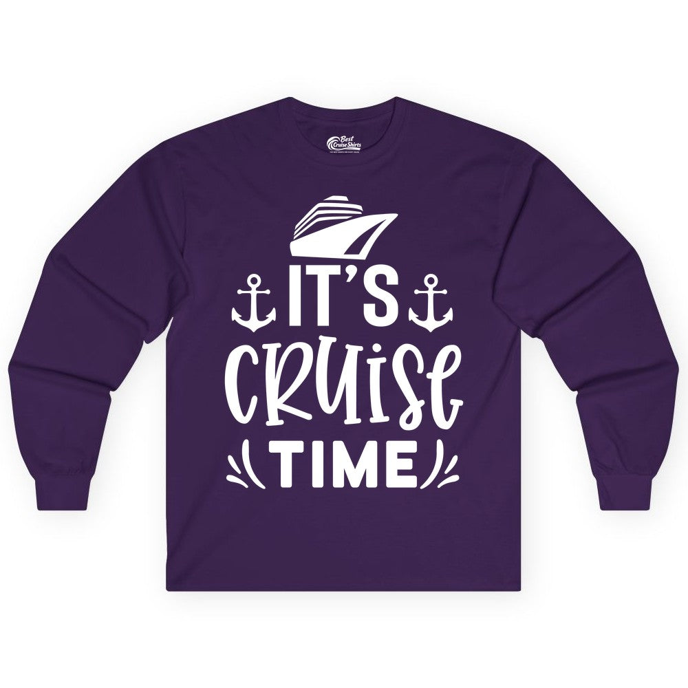 Its Cruise Time Shirt - Cruise Apparel Nautical Shirt Gift (Long Sleeve) in Purple - It’s Cruise Time Nautical Shirt With Anchors and Cruise Ship Graphic