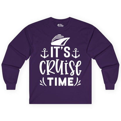 Its Cruise Time Shirt - Cruise Apparel Nautical Shirt Gift (Long Sleeve) in Purple - It’s Cruise Time Nautical Shirt With Anchors and Cruise Ship Graphic