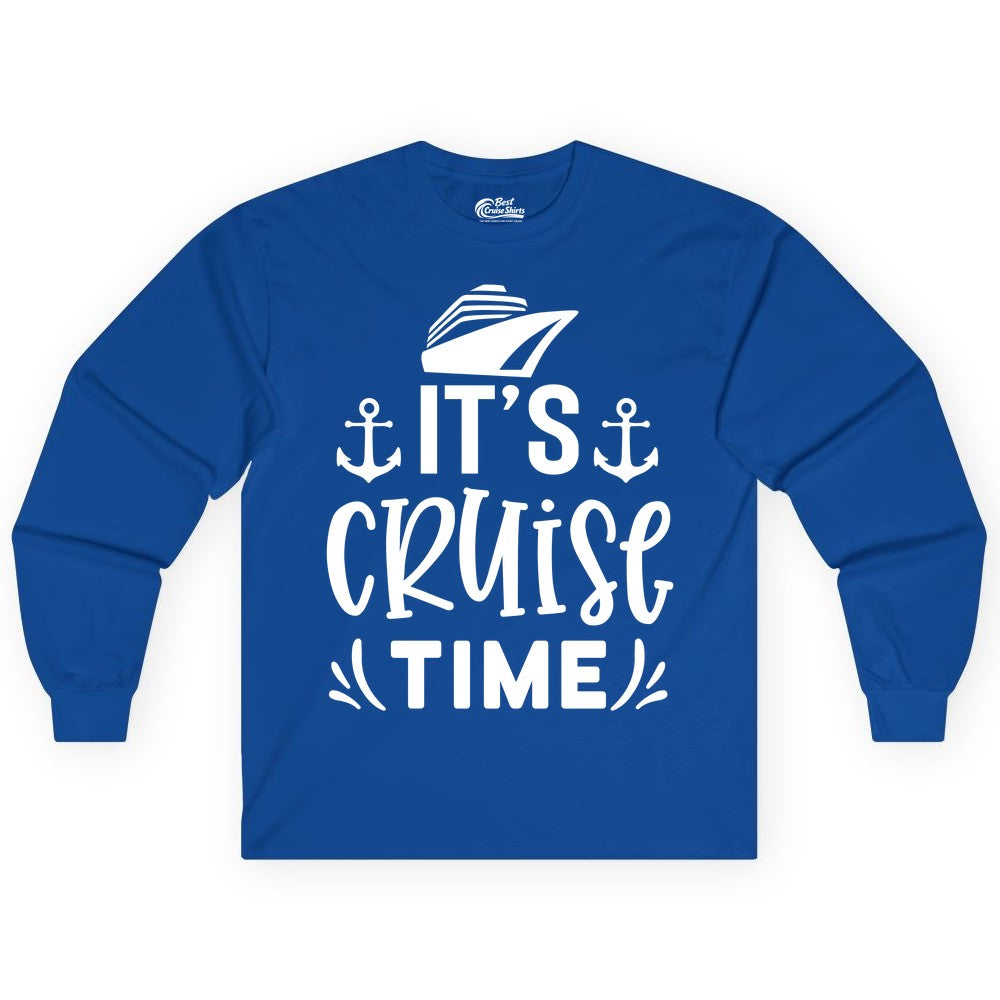 Its Cruise Time Shirt - Cruise Apparel Nautical Shirt Gift (Long Sleeve) in Royal - It’s Cruise Time Nautical Shirt With Anchors and Cruise Ship Graphic
