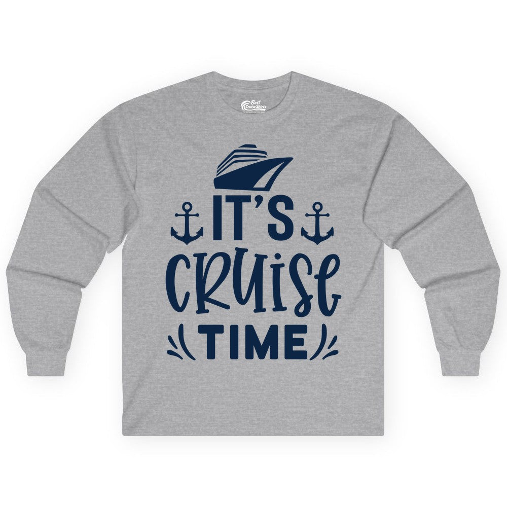 Its Cruise Time Shirt - Cruise Apparel Nautical Shirt Gift (Long Sleeve) in Sport Grey - It’s Cruise Time Nautical Shirt With Anchors and Cruise Ship Graphic