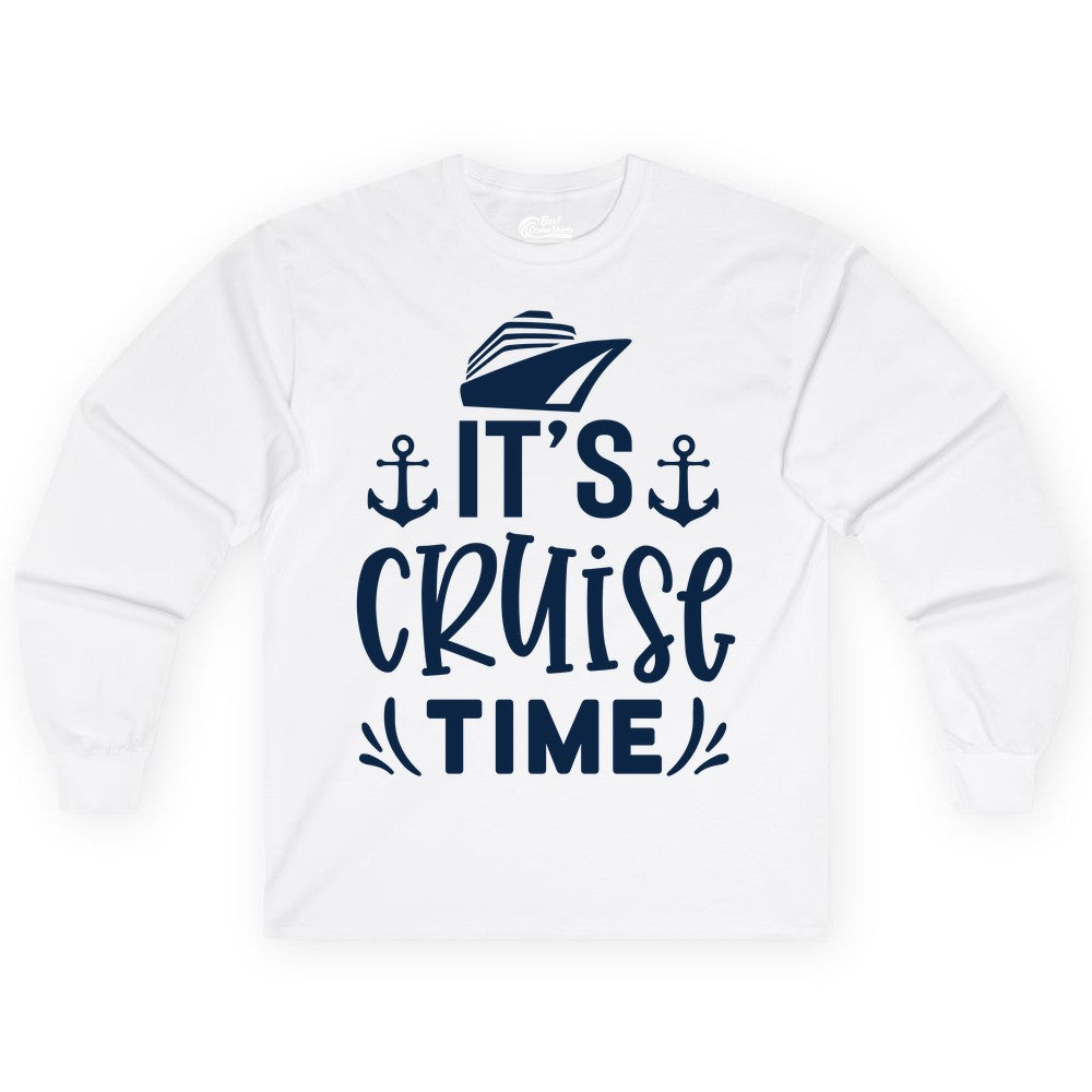 Its Cruise Time Shirt - Cruise Apparel Nautical Shirt Gift (Long Sleeve) in White - It’s Cruise Time Nautical Shirt With Anchors and Cruise Ship Graphic
