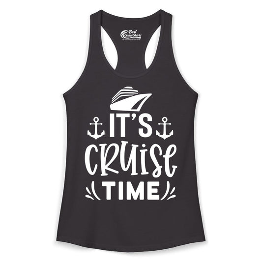 Its Cruise Time Shirt - Cruise Apparel Nautical Shirt Gift (Ladies Tank) in Black - It’s Cruise Time Nautical Shirt With Anchors and Cruise Ship Graphic