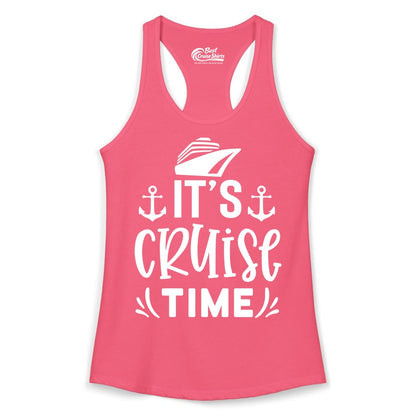 Its Cruise Time Shirt - Cruise Apparel Nautical Shirt Gift (Ladies Tank) in Hot Pink - It’s Cruise Time Nautical Shirt With Anchors and Cruise Ship Graphic