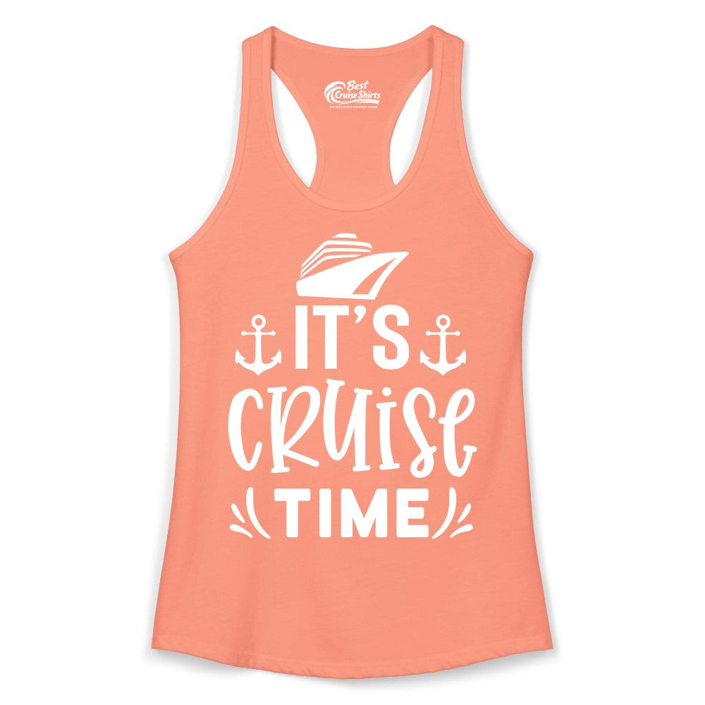 Its Cruise Time Shirt - Cruise Apparel Nautical Shirt Gift (Ladies Tank) in Solid Light Orange - It’s Cruise Time Nautical Shirt With Anchors and Cruise Ship Graphic