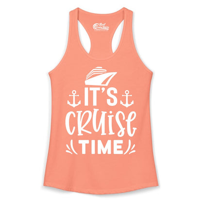 Its Cruise Time Shirt - Cruise Apparel Nautical Shirt Gift (Ladies Tank) in Solid Light Orange - It’s Cruise Time Nautical Shirt With Anchors and Cruise Ship Graphic