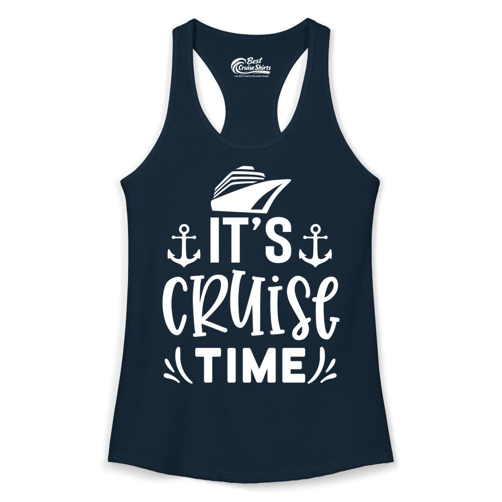 Its Cruise Time Shirt - Cruise Apparel Nautical Shirt Gift (Ladies Tank) in Solid Midnight Navy - It’s Cruise Time Nautical Shirt With Anchors and Cruise Ship Graphic