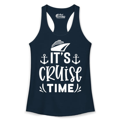 Its Cruise Time Shirt - Cruise Apparel Nautical Shirt Gift (Ladies Tank) in Solid Midnight Navy - It’s Cruise Time Nautical Shirt With Anchors and Cruise Ship Graphic
