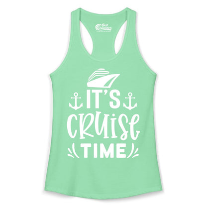 Its Cruise Time Shirt - Cruise Apparel Nautical Shirt Gift (Ladies Tank) in Solid Mint - It’s Cruise Time Nautical Shirt With Anchors and Cruise Ship Graphic