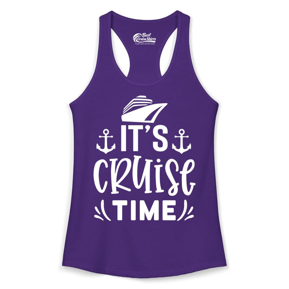 Its Cruise Time Shirt - Cruise Apparel Nautical Shirt Gift (Ladies Tank) in Solid Purple Rush - It’s Cruise Time Nautical Shirt With Anchors and Cruise Ship Graphic