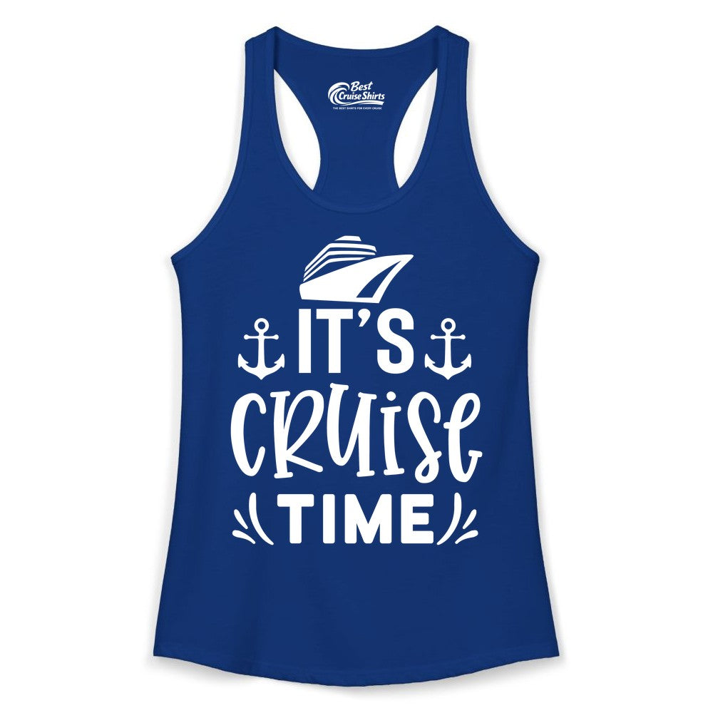 Its Cruise Time Shirt - Cruise Apparel Nautical Shirt Gift (Ladies Tank) in Solid Royal - It’s Cruise Time Nautical Shirt With Anchors and Cruise Ship Graphic