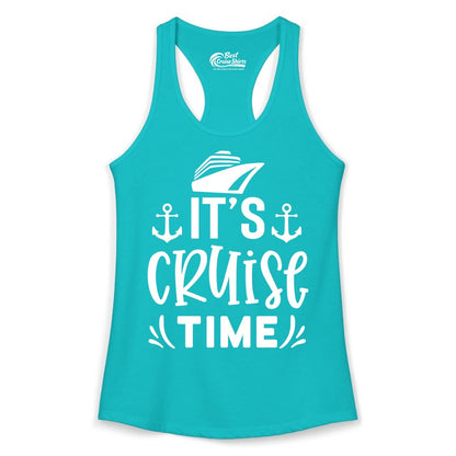 Its Cruise Time Shirt - Cruise Apparel Nautical Shirt Gift (Ladies Tank) in Tahiti Blue - It’s Cruise Time Nautical Shirt With Anchors and Cruise Ship Graphic