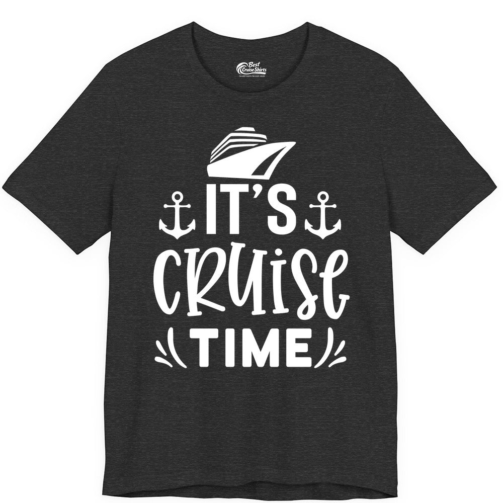 Its Cruise Time Shirt - Cruise Apparel Nautical Shirt Gift (Premium Tee) in Dark Grey Heather - It’s Cruise Time Nautical Shirt With Anchors and Cruise Ship Graphic