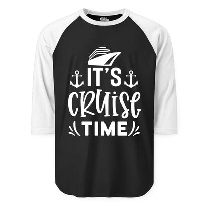 Its Cruise Time Shirt - Cruise Apparel Nautical Shirt Gift (Raglan) in BlackWhite - It’s Cruise Time Nautical Shirt With Anchors and Cruise Ship Graphic