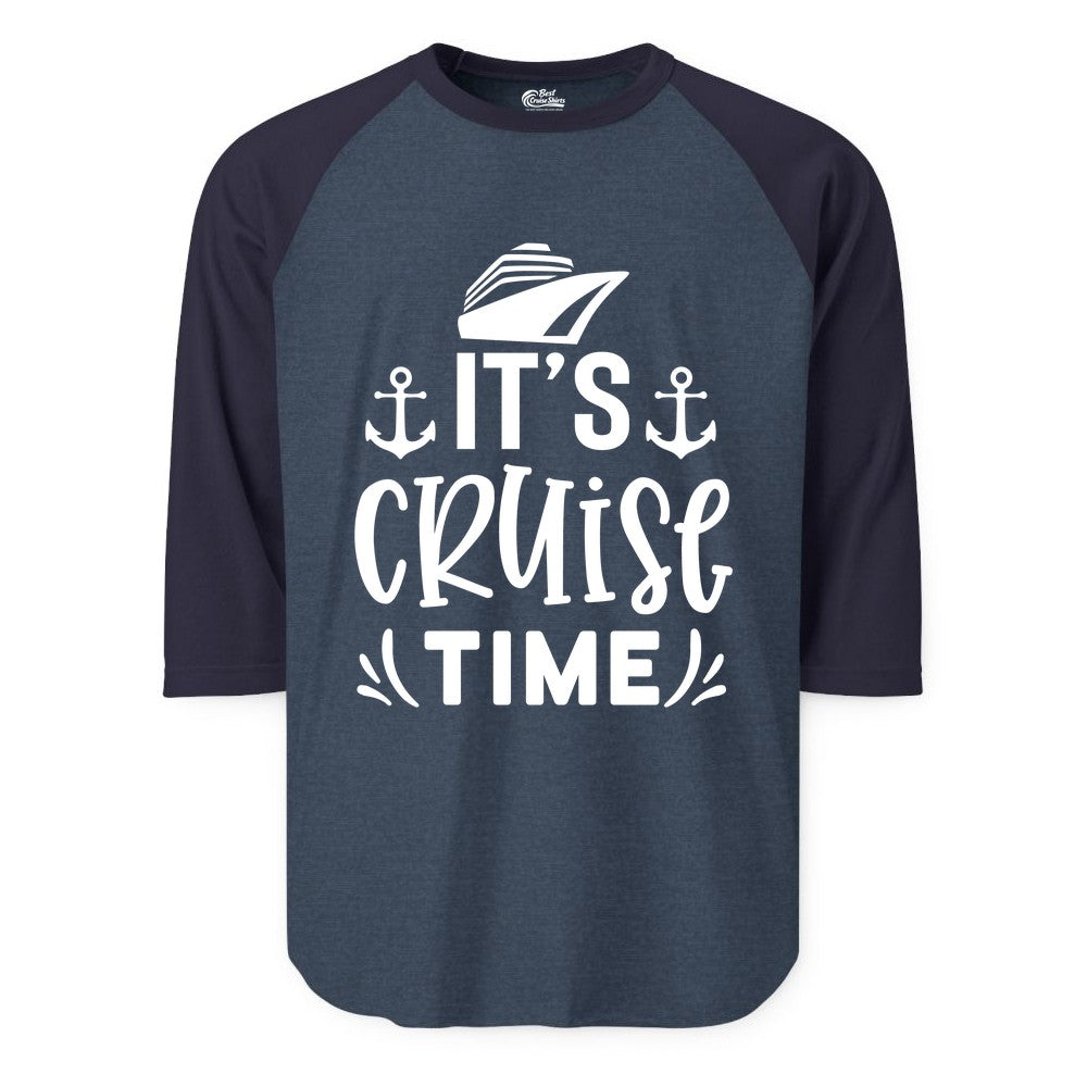 Its Cruise Time Shirt - Cruise Apparel Nautical Shirt Gift (Raglan) in Heather DenimNavy - It’s Cruise Time Nautical Shirt With Anchors and Cruise Ship Graphic