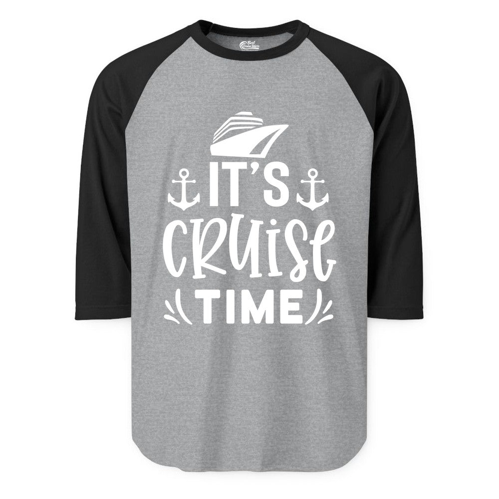 Its Cruise Time Shirt - Cruise Apparel Nautical Shirt Gift (Raglan) in Heather GreyBlack - It’s Cruise Time Nautical Shirt With Anchors and Cruise Ship Graphic