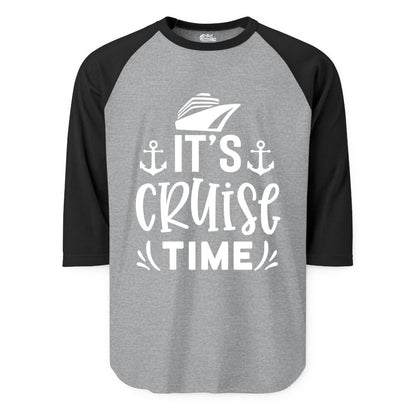 Its Cruise Time Shirt - Cruise Apparel Nautical Shirt Gift (Raglan) in Heather GreyBlack - It’s Cruise Time Nautical Shirt With Anchors and Cruise Ship Graphic