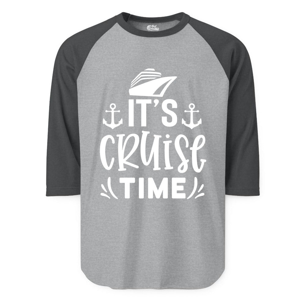Its Cruise Time Shirt - Cruise Apparel Nautical Shirt Gift (Raglan) in Heather GreyHeather Charcoal - It’s Cruise Time Nautical Shirt With Anchors and Cruise Ship Graphic